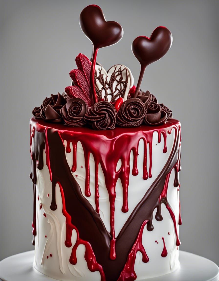 Gothic Wedding Cake with Bleeding Heart Sculpture