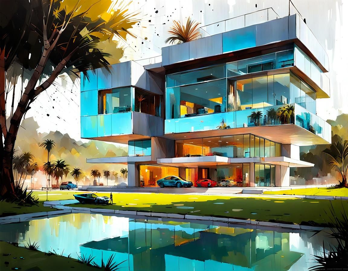 Futuristic Architecture in Detailed Oil Painting