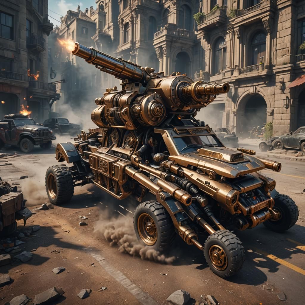 Gatling Gun Car: Detailed Matte Painting