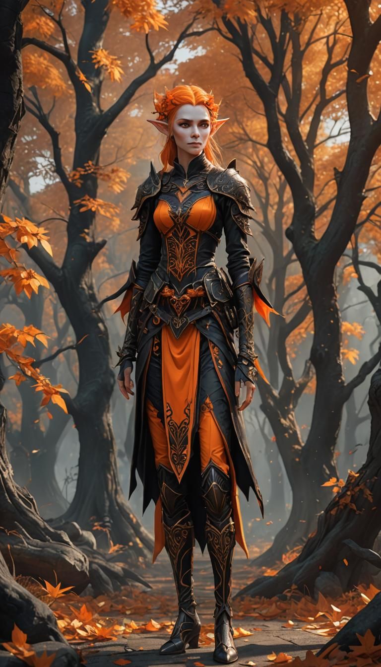Beautiful Fall Elf Woman in Detailed Matte Painting