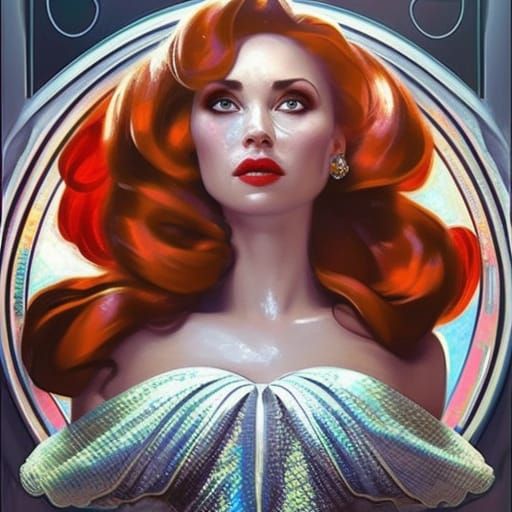 Glamorous Woman in Iridescent Dress: Digital Art Portrait