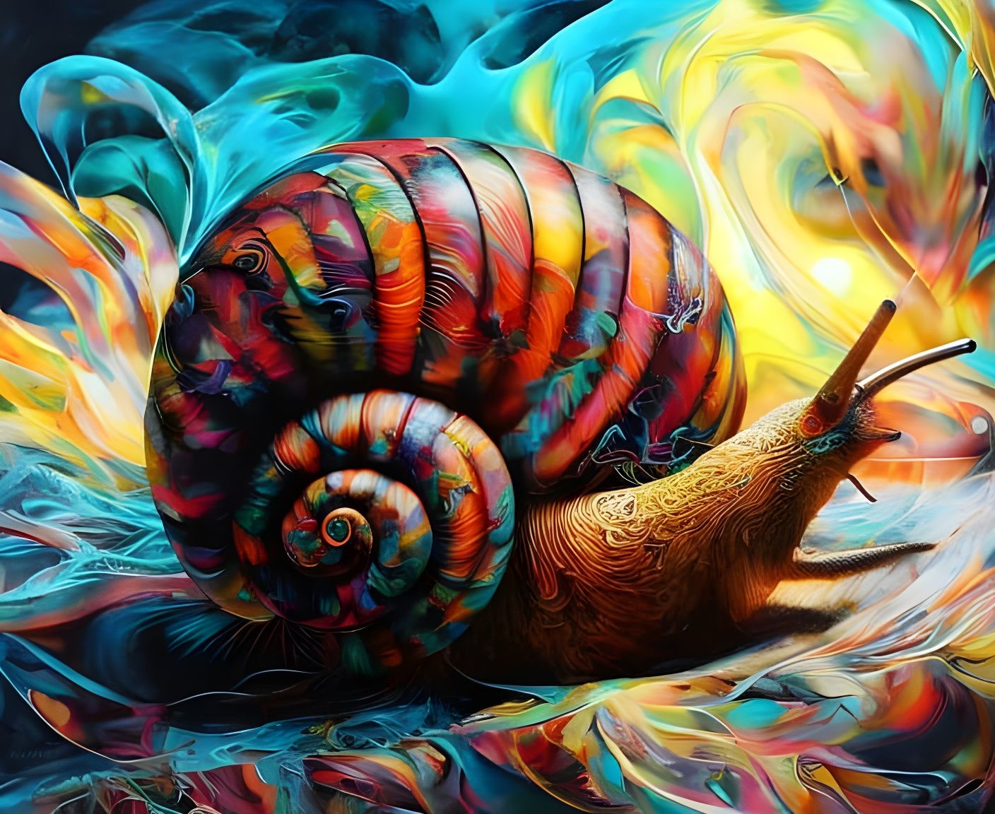 Adorable Snail Portrait in Inkblot Style