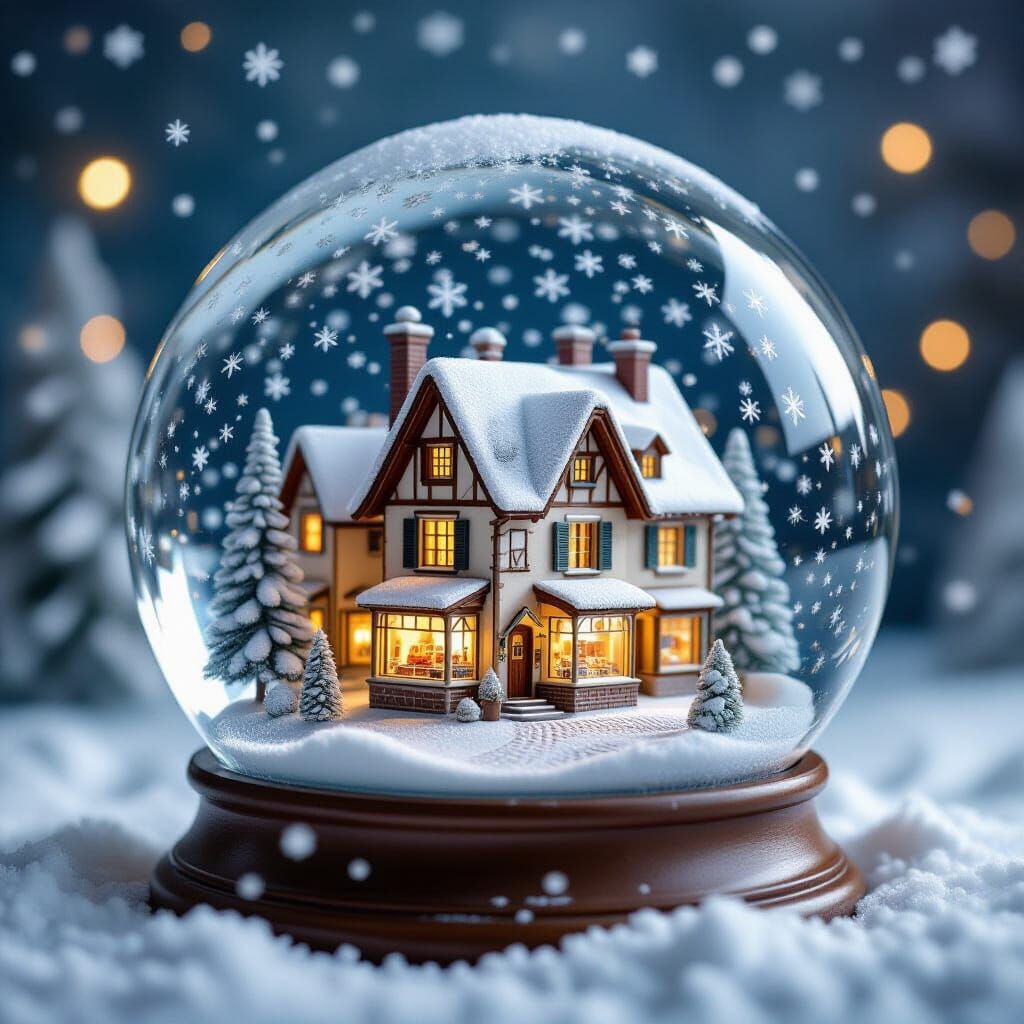 Miniature Snow Village Inside Whimsical Snow Globe
