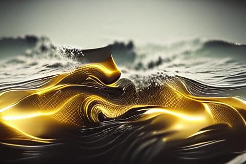 Golden Wave at Sunset: A Digital Rendering