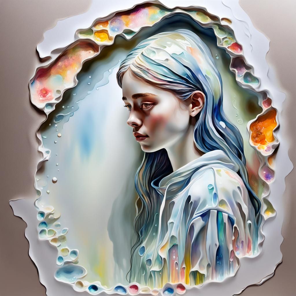 Porcelain Teen Girl Gazing into Landscape: Watercolor Style