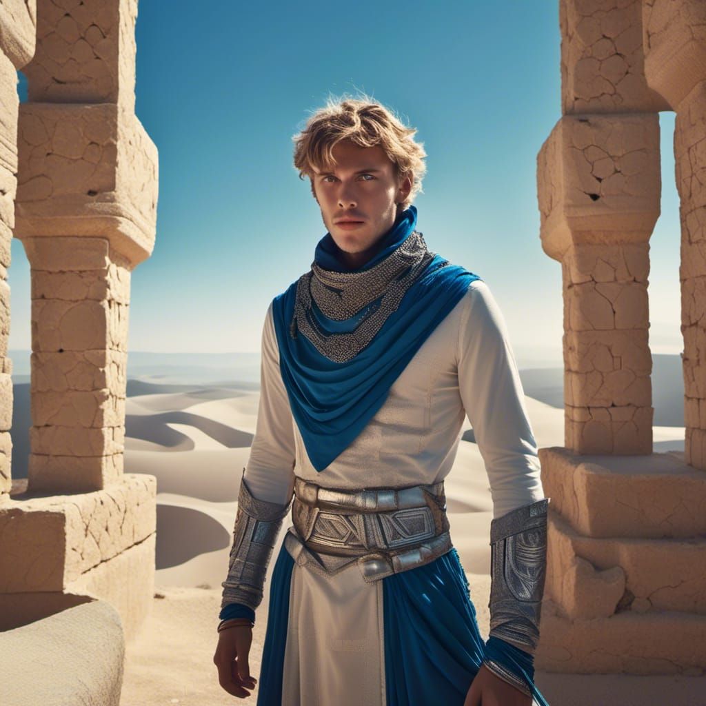 Fremen Warrior Portrait with Ancient Architecture