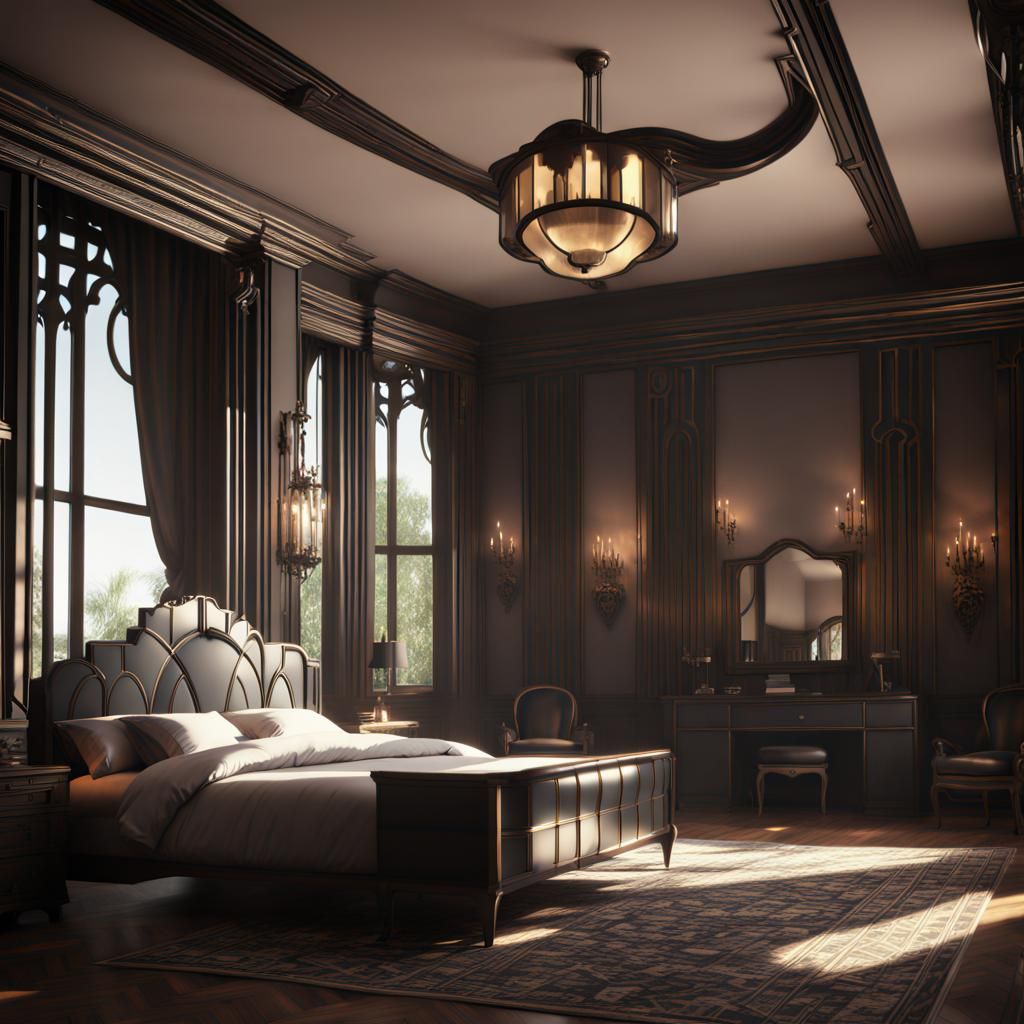 Art Deco Gothic Bedroom with 3D Shading