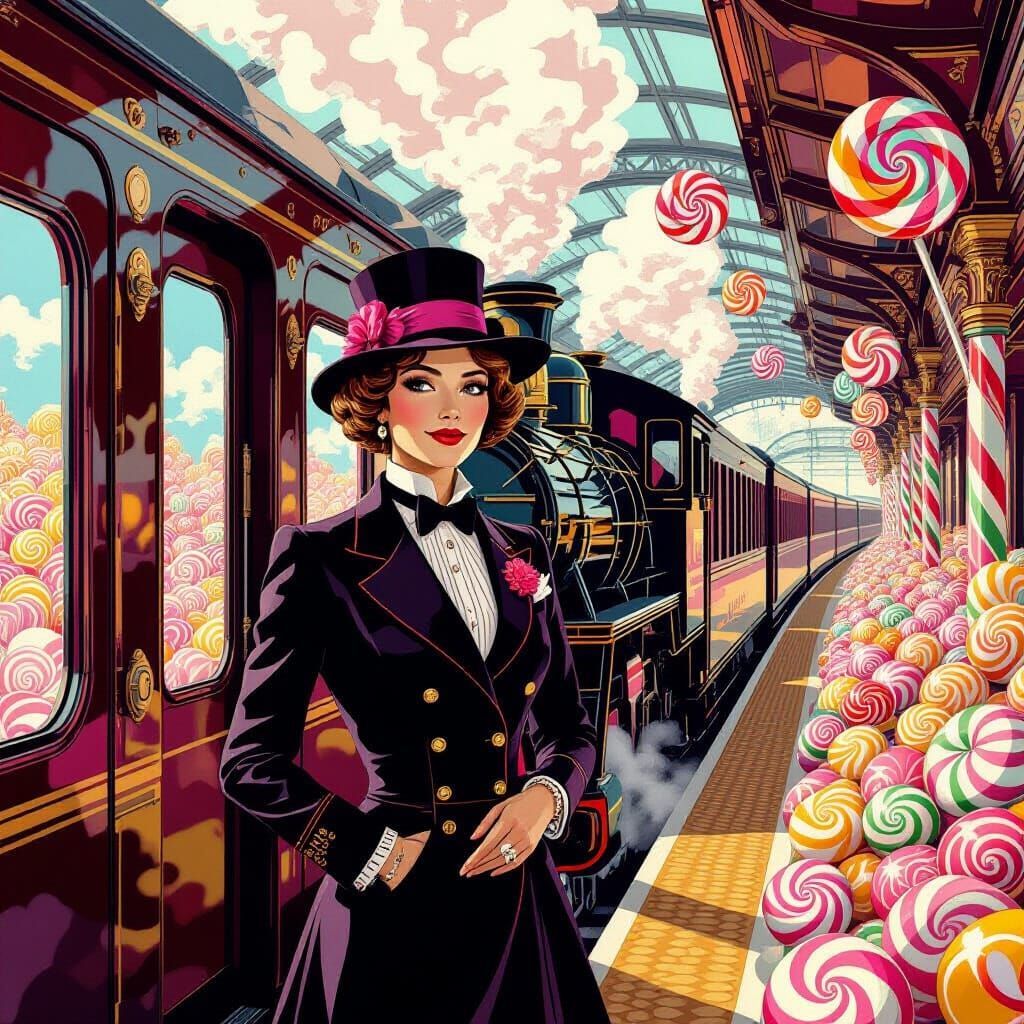 1920s Luxury Train Ticket Collector in Whimsical Candy Color...