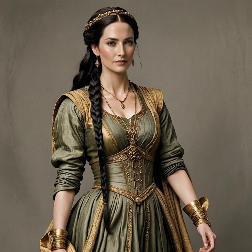 Elegant Woman with Long Braid in Dark Fantasy Style