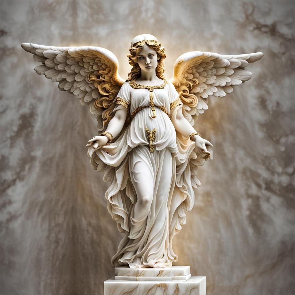 Marble Angel Idol: Renaissance-Inspired Baroque Sculpture