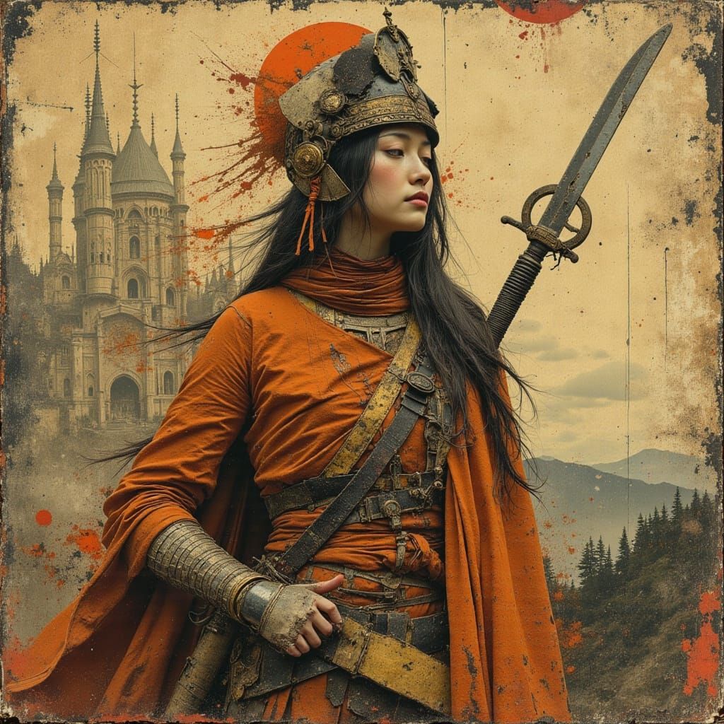 Cyberpunk Warrior Monk in Futuristic Armor