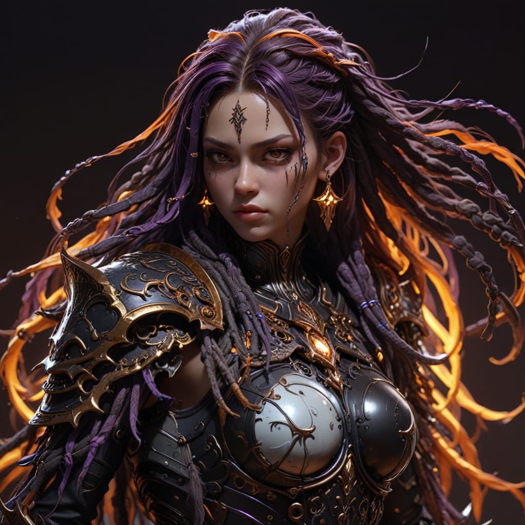 Demonic Woman in Ornate Armor, 3D Anime Art