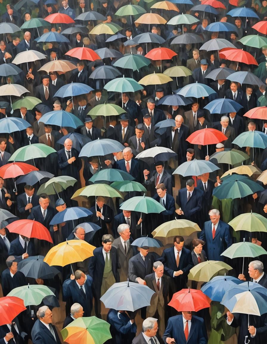 Abstract Impressionism: Politicians with Umbrellas and Spann...