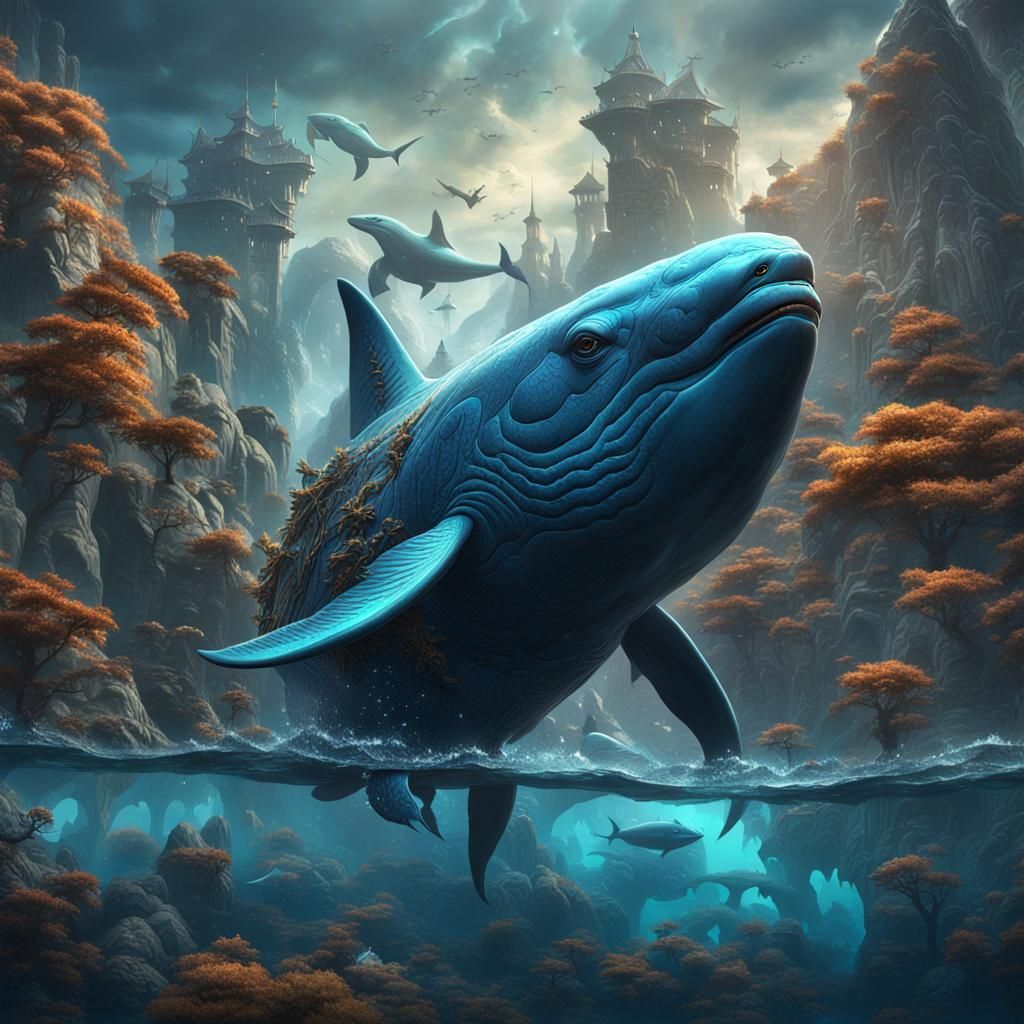 Fantastical Narwhal in Detailed Matte Painting