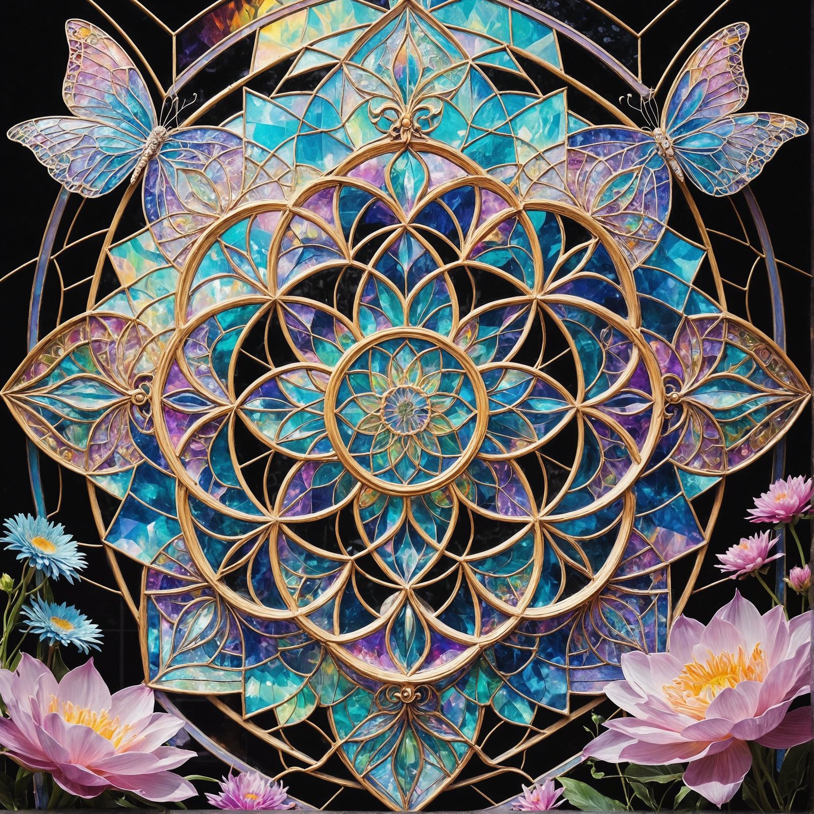 Holographic Stained Glass Sacred Geometry Masterpiece