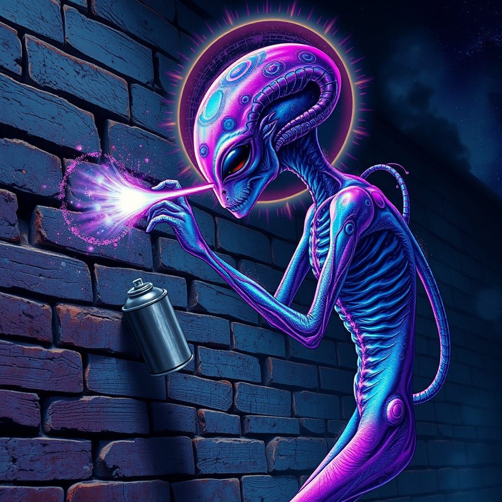 Ethereal Alien Graffiti Artist in Cosmic Aesthetic