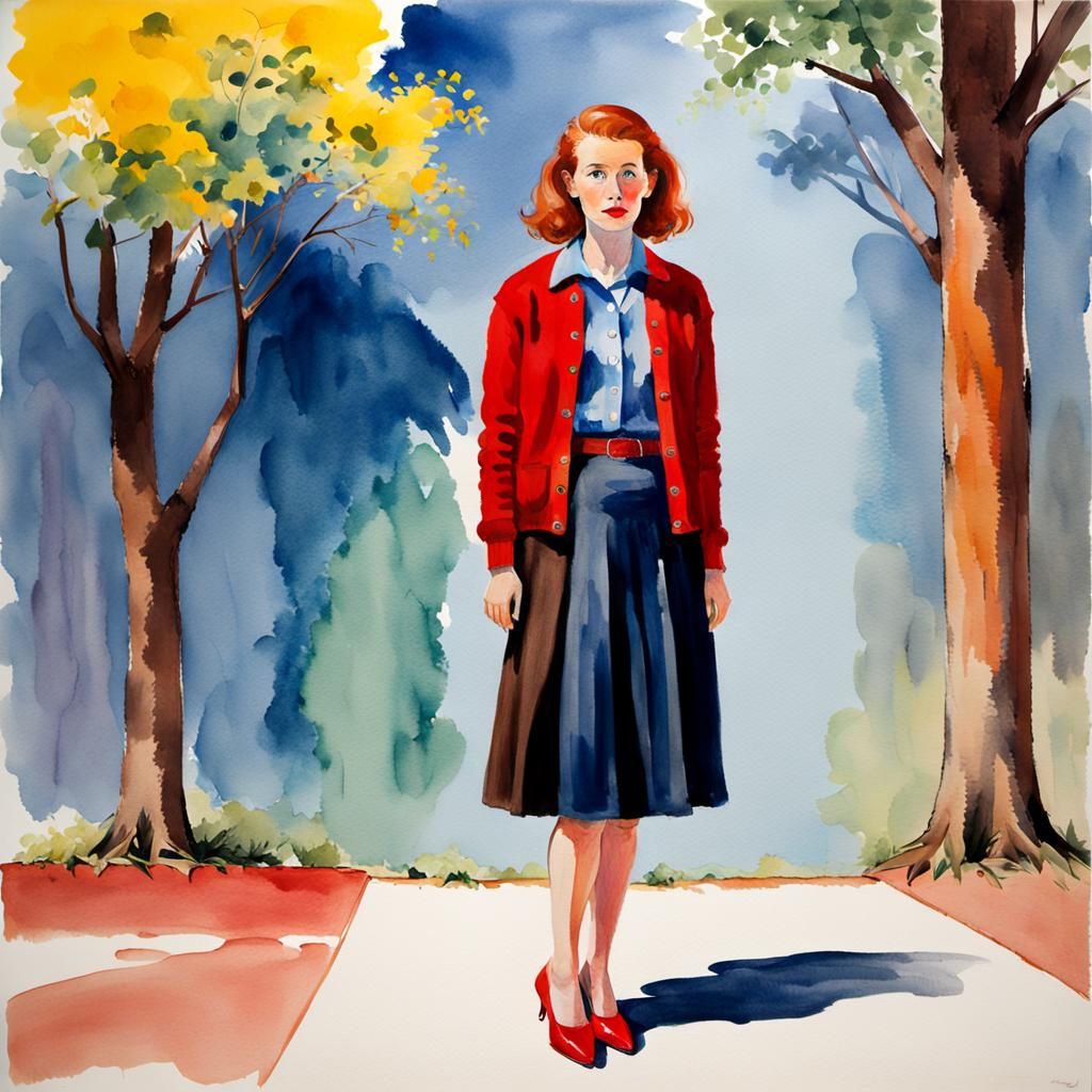 1950s Redhead in Watercolor Impressionism