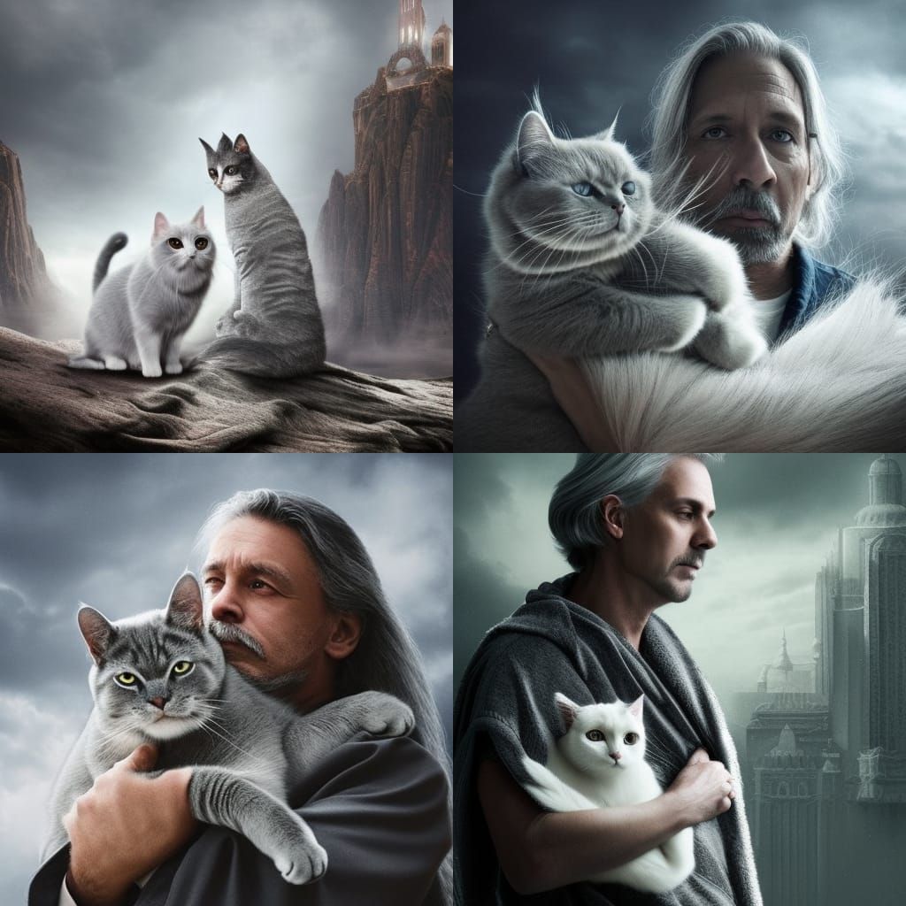 Gray Haired Man with Cat: Digital Matte Painting