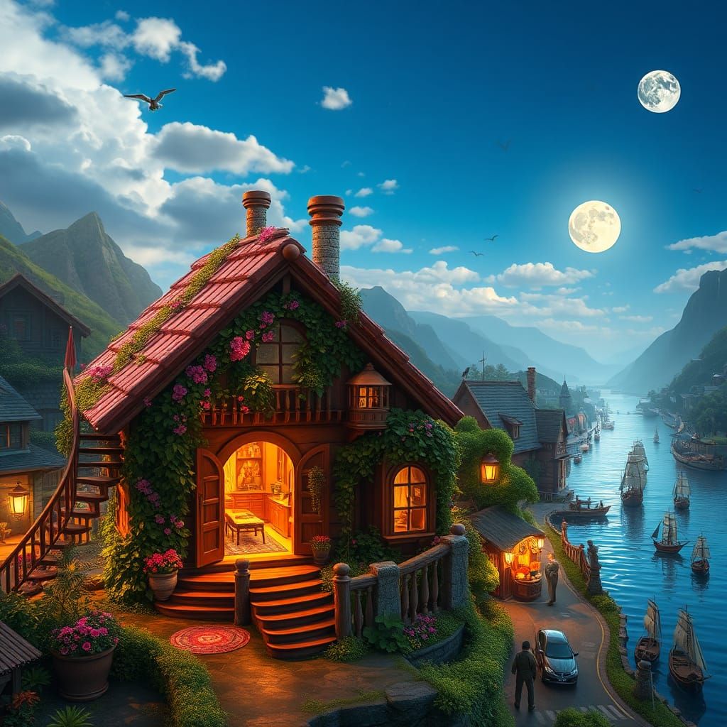 Miniature Matchbox Hut on Serene River in 8k