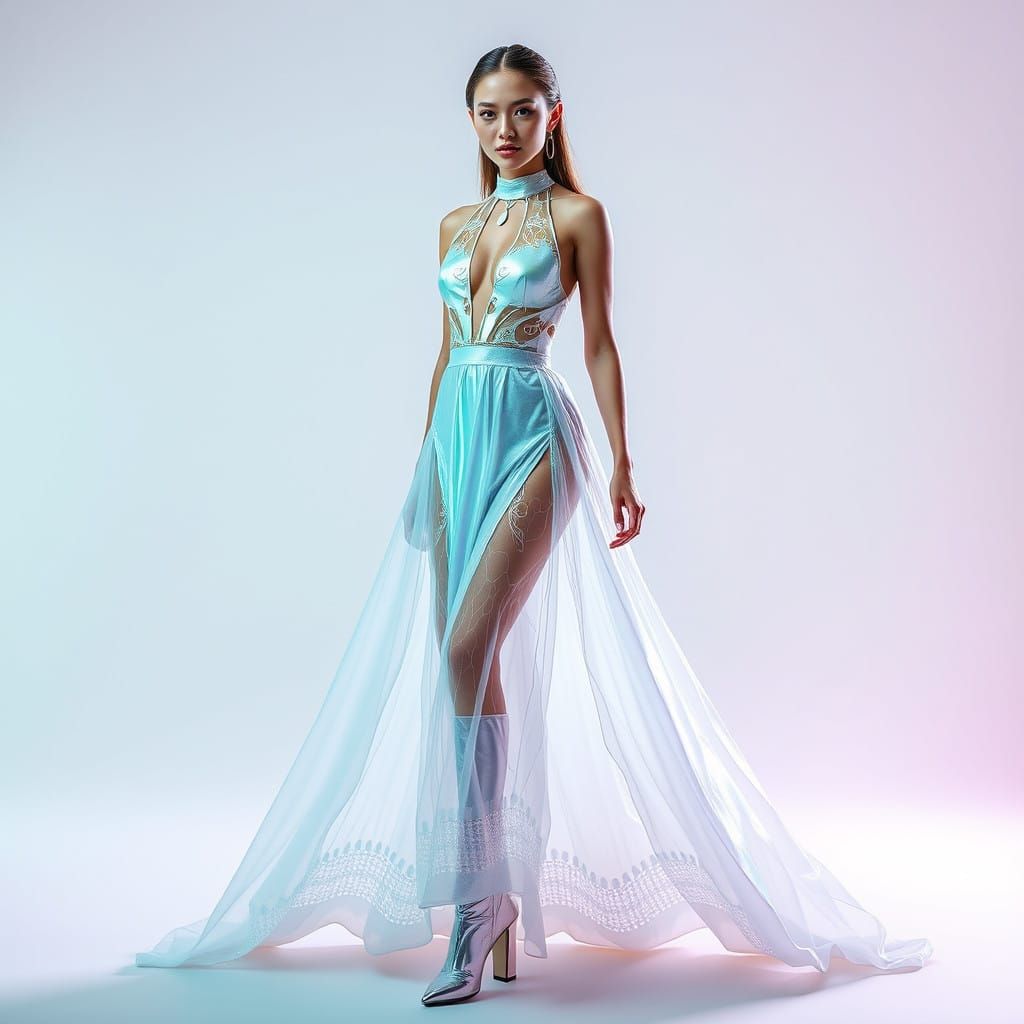 Confident Model in Iridescent Holographic Gown