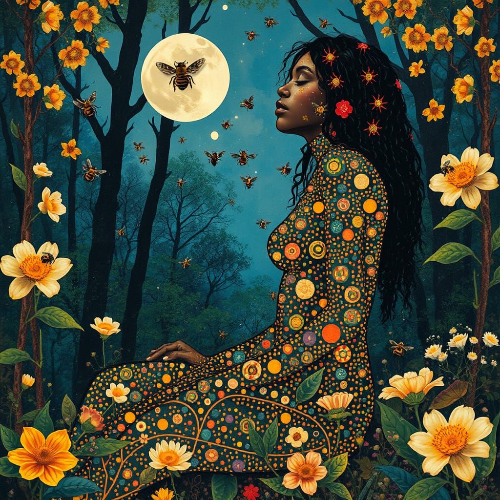 Bio Art Collage of Exile Rebel in Moonlit Forest