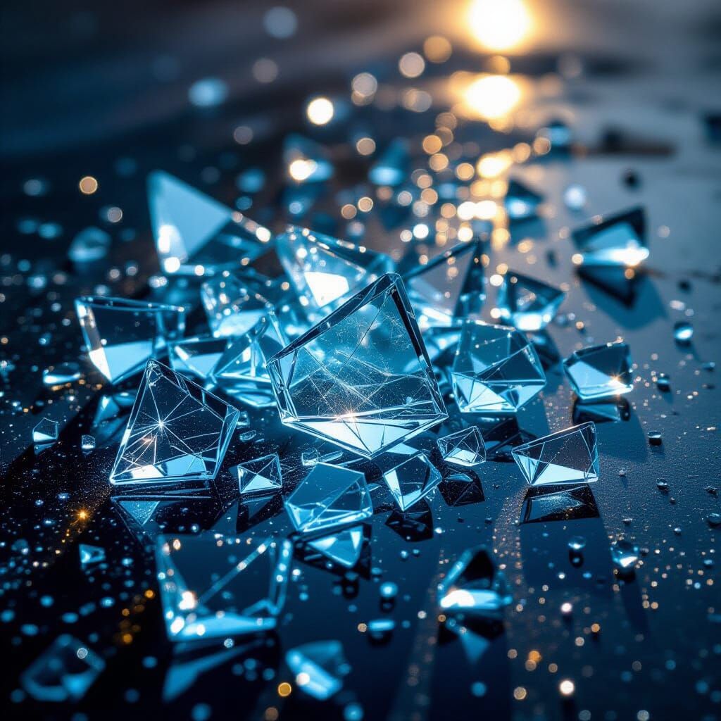 Shattered Glass Reflecting Light in a Surreal Style