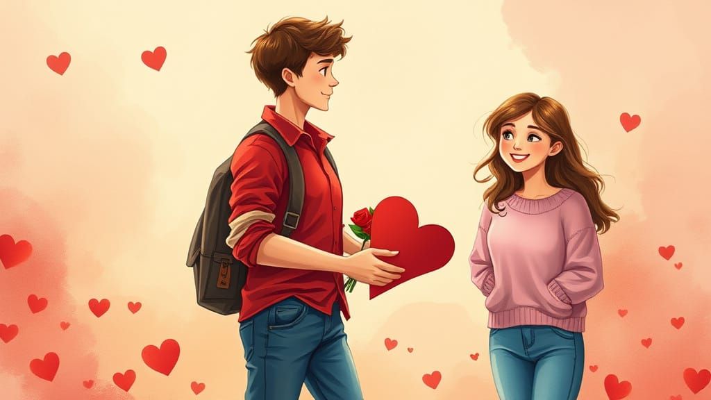 Whimsical Valentine's Day Moment in Dreamy, Watercolor Style