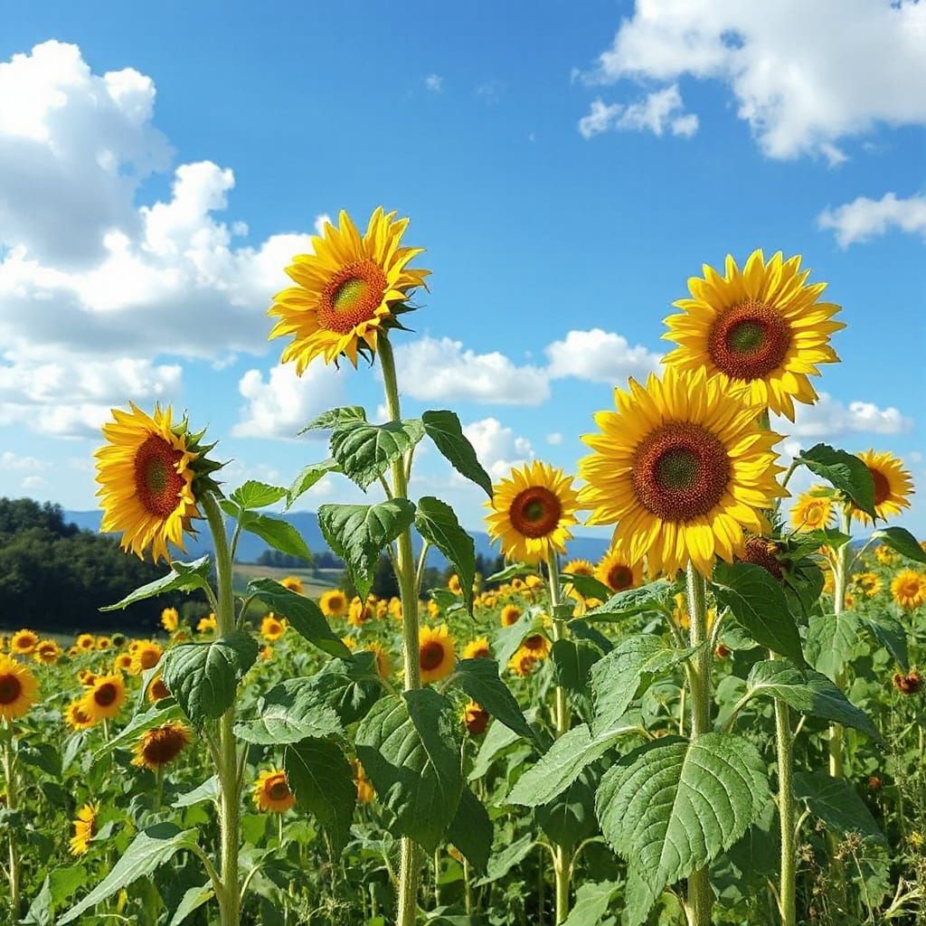Sunflowers in Impressionist Landscape