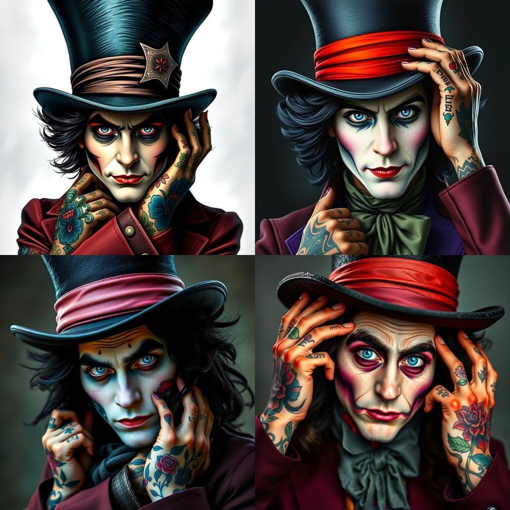Mad Hatter With Tattoos and Intense Blue Eyes