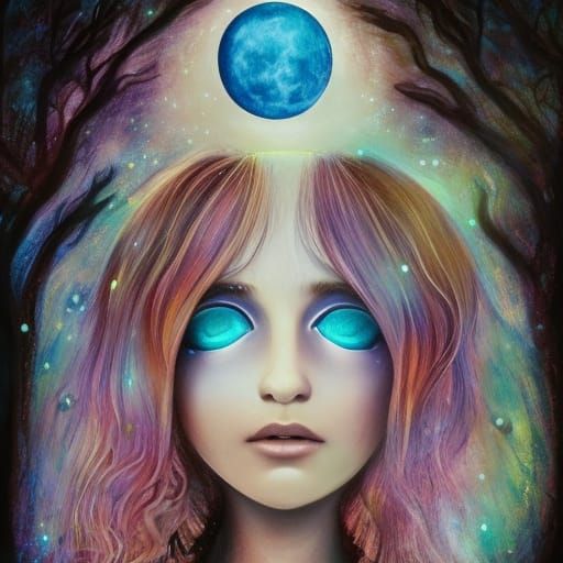 Detailed Moonchild Portrait in Splash Art Style