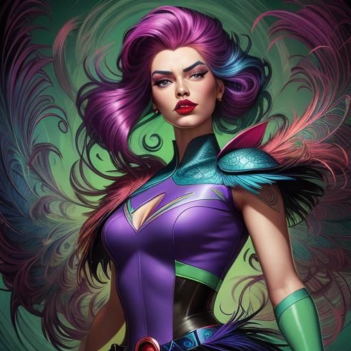 Peacock Haired Woman in Pin-Up Comic Art