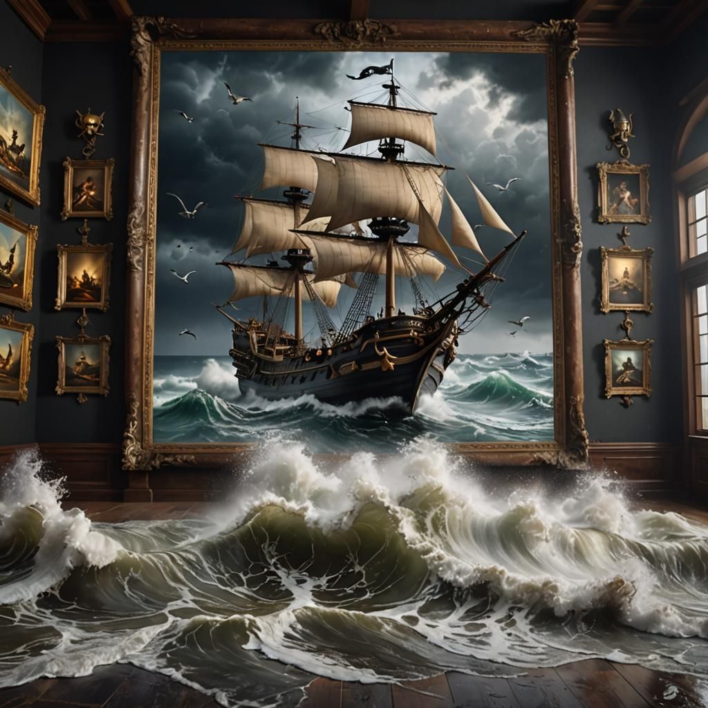 Pirate Ship Emerges From Painting in Museum
