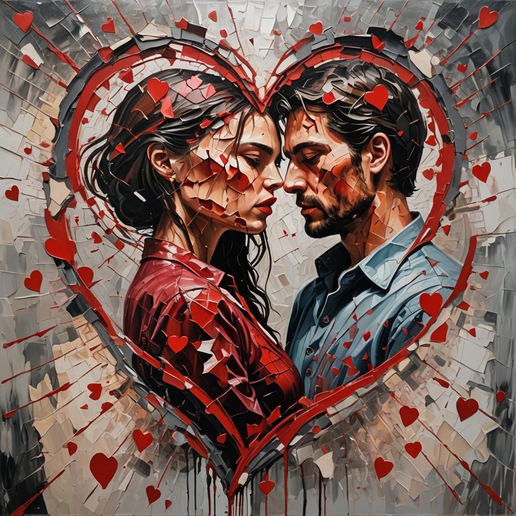 Shattered Valentine Heart in Surreal Explosion Painting