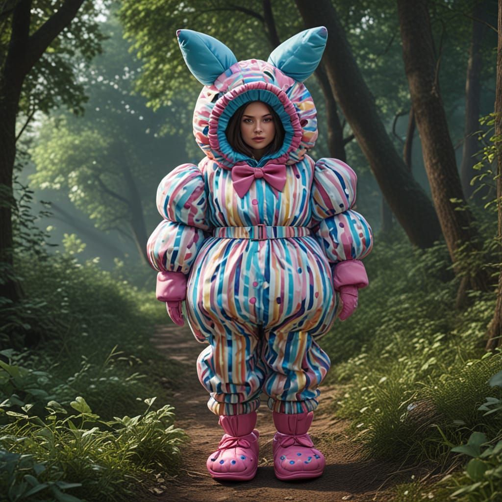 Woman in Oversized Padded Suit, Detailed Digital Art