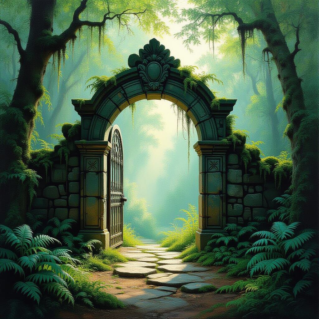 Ethereal Forest Portal in Impressionistic Style