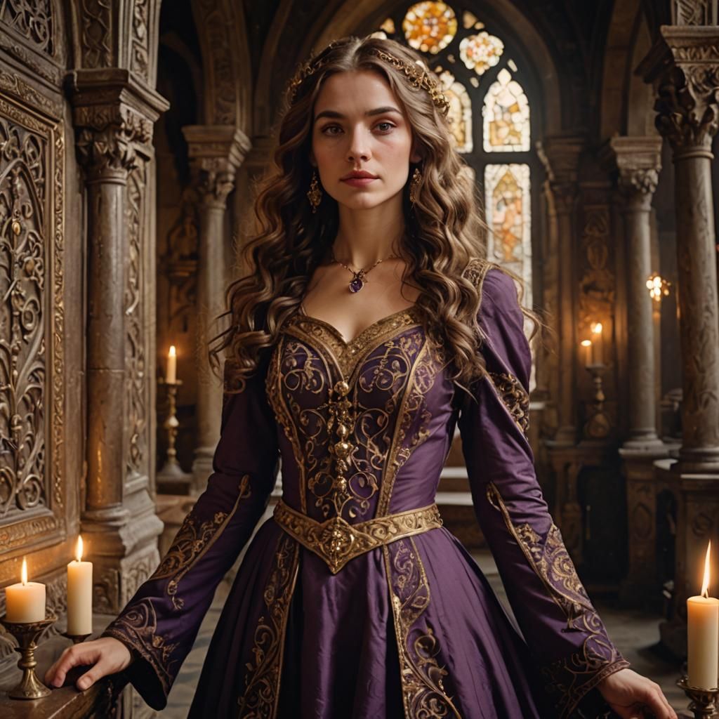 Medieval Woman in Ornate Candlelit Interior