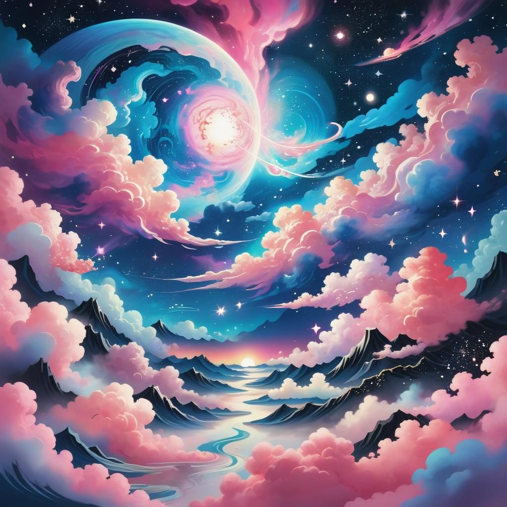 Astral Cosmic Landscape in Ukiyo-e Style