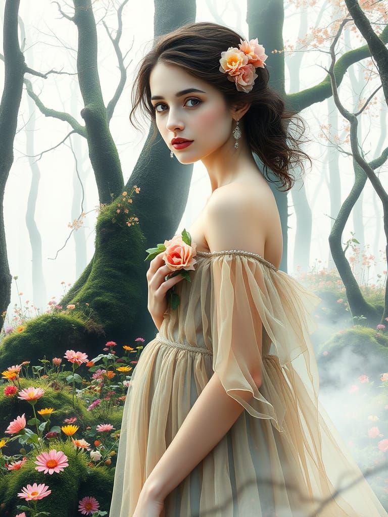 Ethereal Garden Goddess in Double Exposure