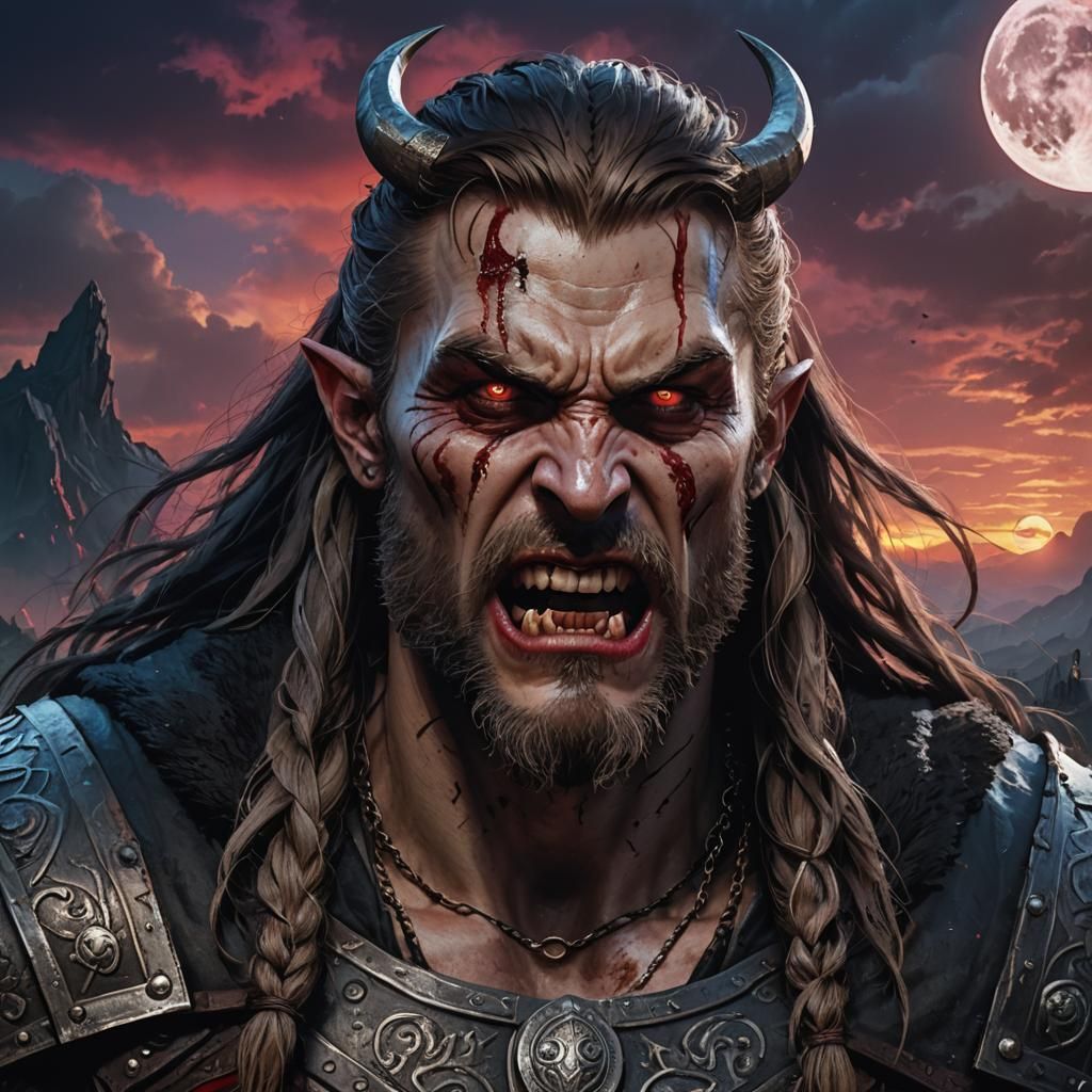 Angry Viking Vampire Portrait in Dark Fantasy Style