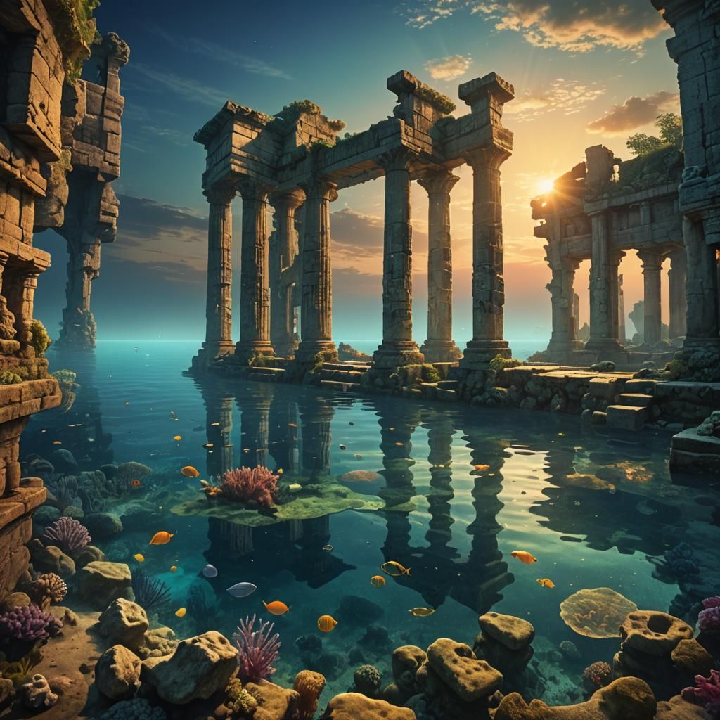 Twilight Sea with Underwater City Ruins