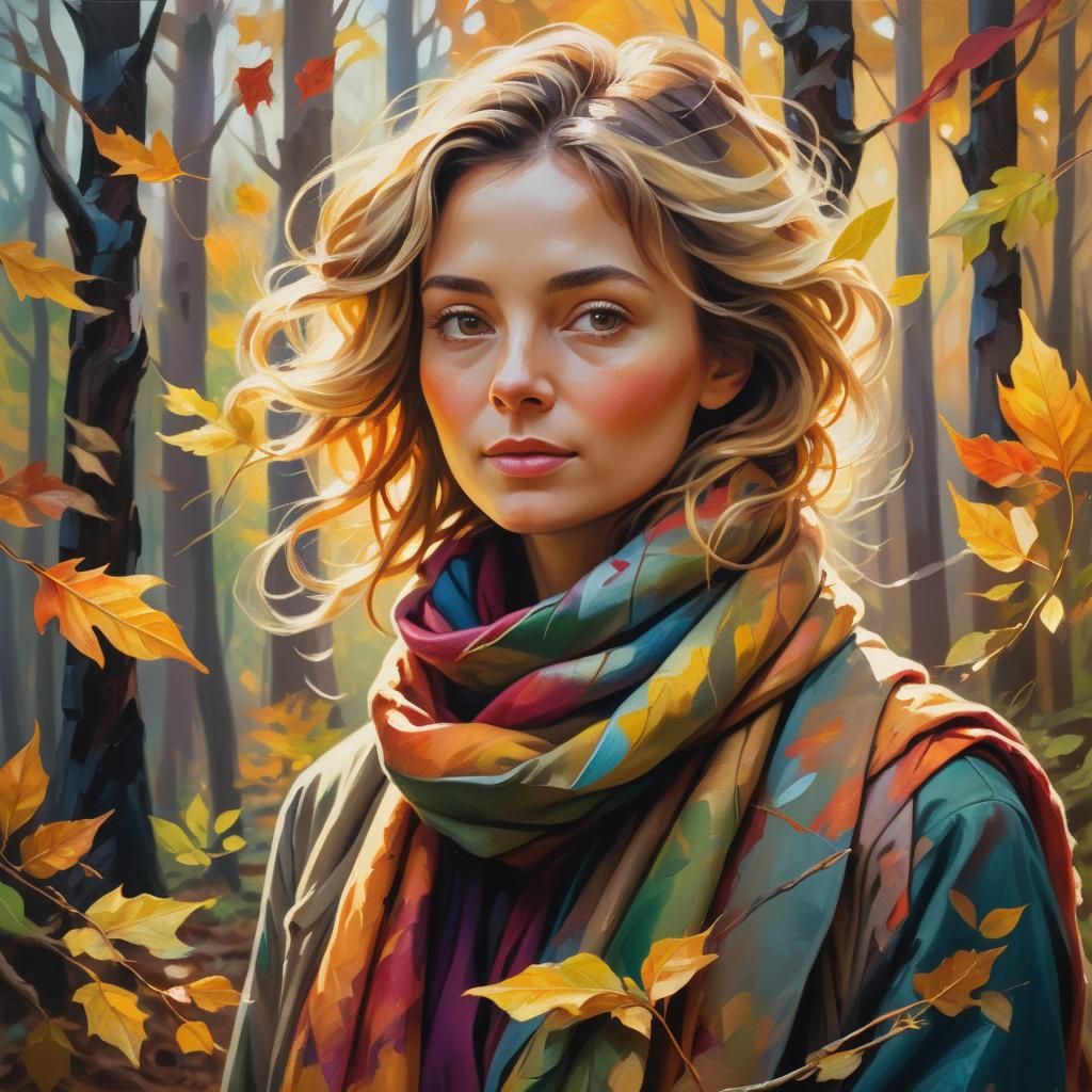 Woman in Autumn Forest: An Oil Painting