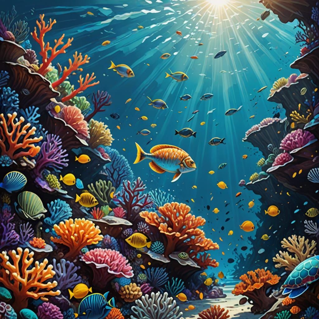 Underwater Coral Reef Scene in Photorealistic Style