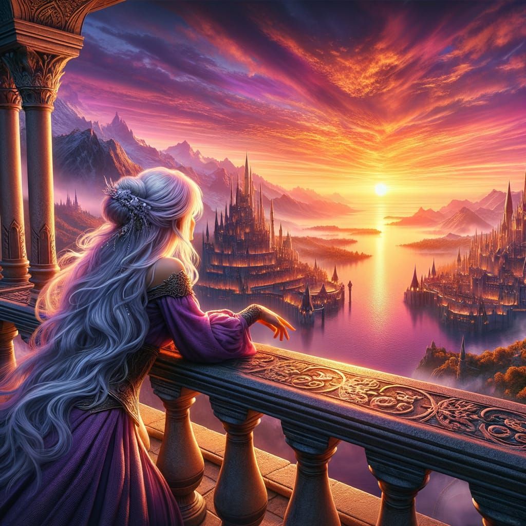 Ethereal Sunset Over Valyria's Majestic Landscapes