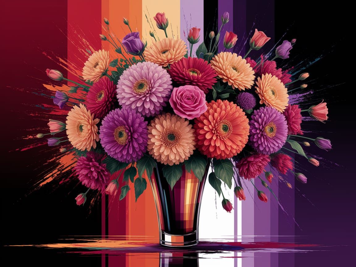 Vibrant Abstract Impressionist Floral Still Life