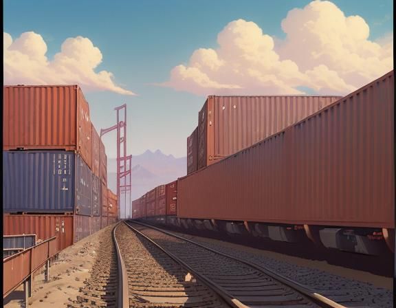 Giant Ship on Desert Rails: Anime Style Digital Art