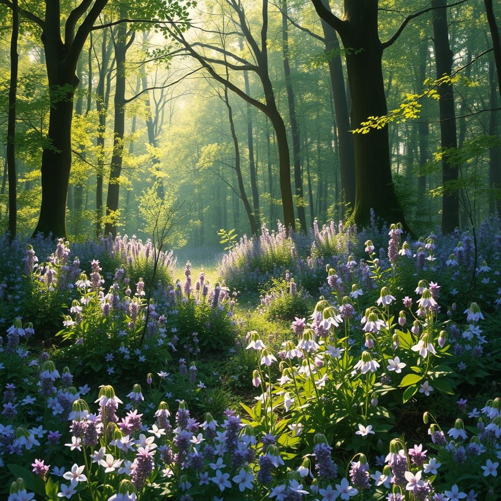 Enchanted Forest Clearing in Pre-Raphaelite Style