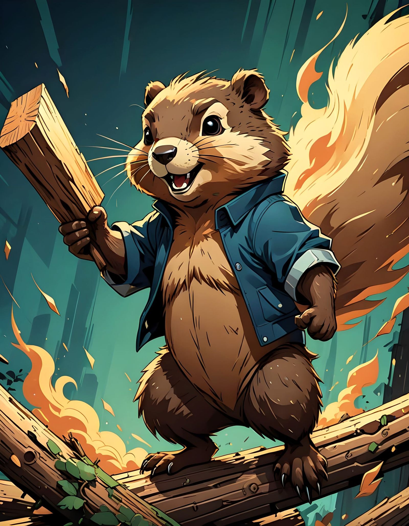 Anime Woodchuck in Mid-Action, Masterpiece Style