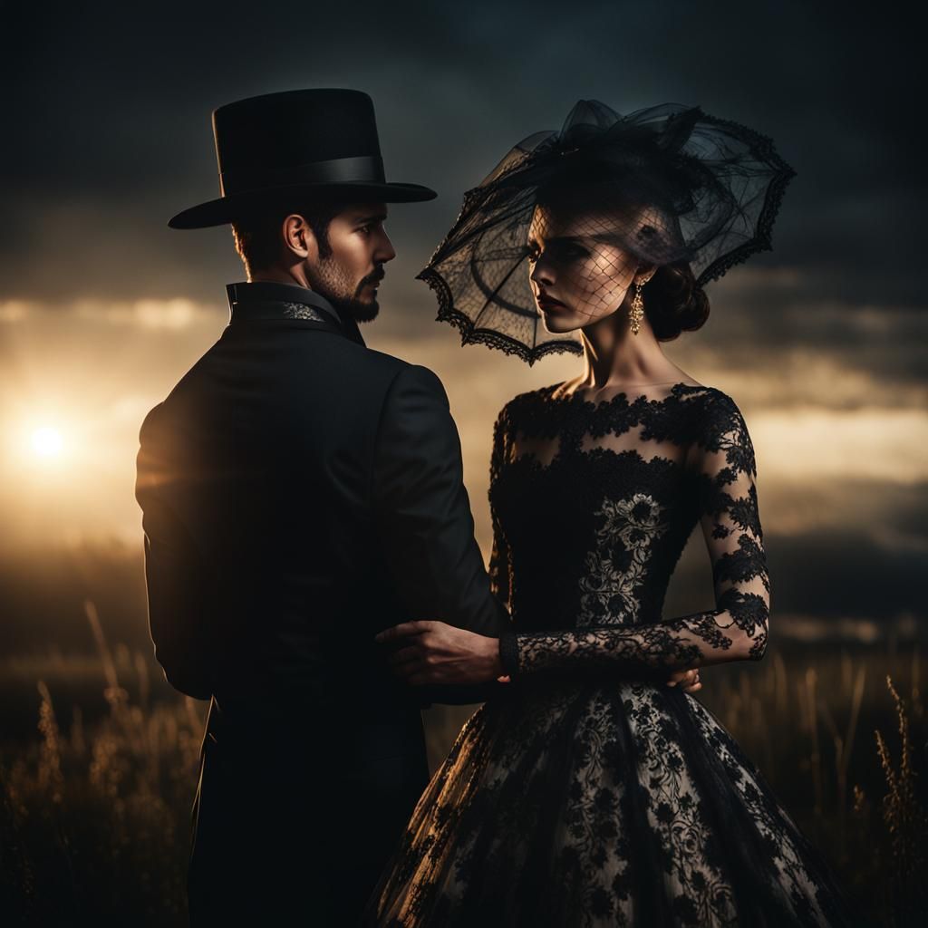 Gothic Couple in Twilight: A Cinematic Portrait