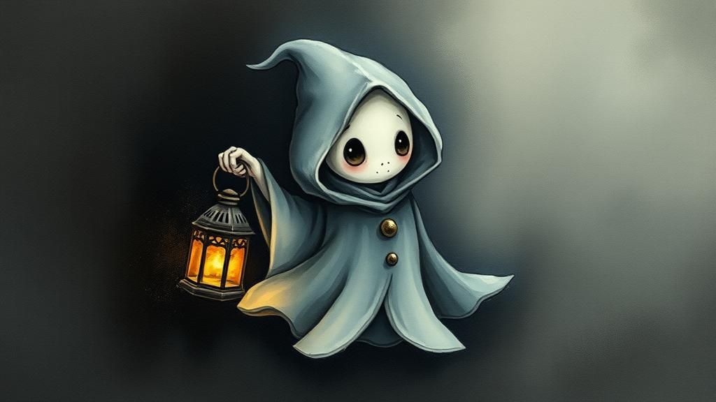 Enchanting Ghost with Lantern in Dark Watercolor Art