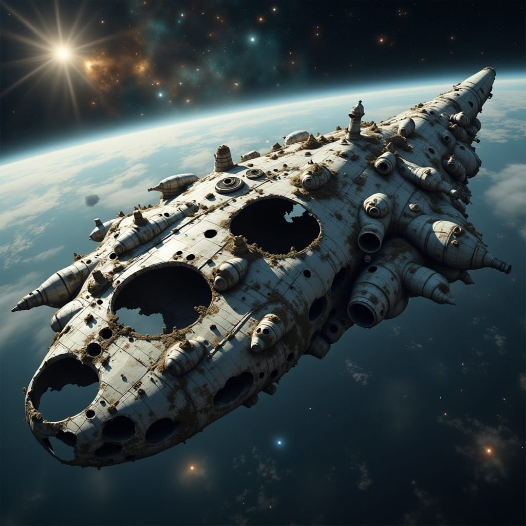 Derelict Starship Close-Up in High Definition CGI